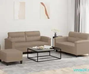 Set de canapele cu perne, 3 piese, cappuccino, piele ecologică