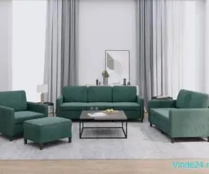 Set de canapele, 4 piese, verde închis, catifea