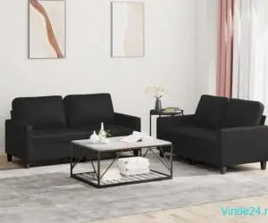 Set de canapele cu perne, 2 piese, negru, piele ecologică