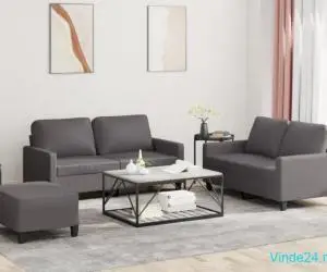 Set de canapele cu perne, 3 piese, gri, piele ecologică