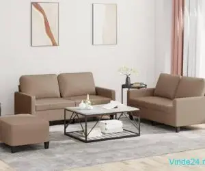 Set de canapele cu perne, 3 piese, cappuccino, piele ecologică