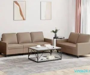 Set de canapele cu perne, 2 piese, cappuccino, piele ecologică