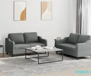 Set de canapele cu perne, 2 piese, gri închis, textil