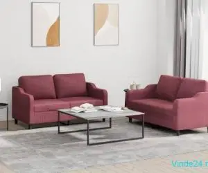 Set canapea cu perne, 2 piese, roșu vin, material textil