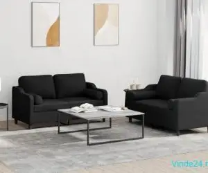 Set de canapele cu perne, 2 piese, negru, material textil