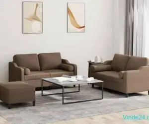 Set de canapele cu perne, 3 piese, maro, textil