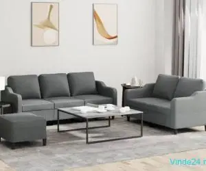 Set de canapele cu perne, 3 piese, gri închis, textil