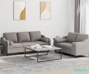 Set de canapele cu perne, 2 piese, gri taupe, textil