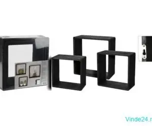 H&S Collection Set rafturi din lemn, 3 piese, 28,5x28,5x12 cm, negru