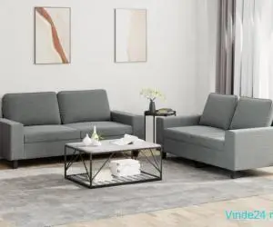 Set de canapele, 2 piese, gri închis, material textil