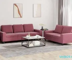 Set de canapea, 2 piese, roșu vin, material textil
