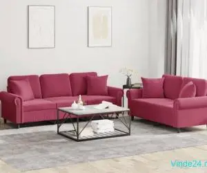Set canapele cu perne, 2 piese, roșu vin, catifea