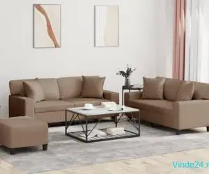 Set de canapele cu perne, 3 piese, cappuccino, piele ecologică