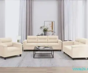 Set de canapele cu perne, 3 piese, bej, microfibră