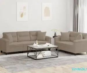 Set de canapele cu perne, 2 piese, gri taupe, microfibră