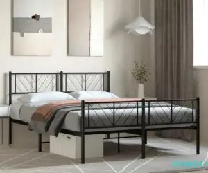 Cadru pat metalic cu tăblie de cap/picioare, negru, 120x190 cm