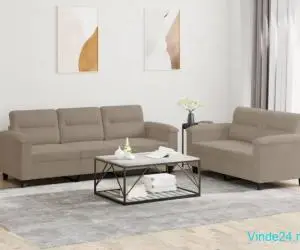 Set de canapele cu perne, 2 piese, gri taupe, microfibră