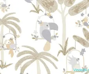 Noordwand Tapet „Mondo baby Animals Birds Trees”, alb și bej