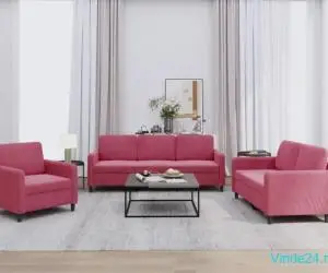 Set de canapea, 3 piese, roșu vin, catifea