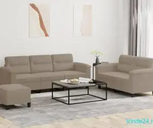Set de canapele cu perne, 3 piese, gri taupe, microfibră
