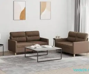 Set de canapele cu perne, 2 piese, maro, textil