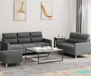 Set de canapele cu perne, 3 piese, gri închis, textil