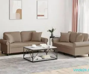 Set de canapele cu perne, 2 piese, cappuccino, piele ecologică