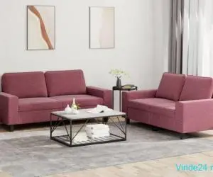 Set de canapea, 2 piese, roșu vin, material textil