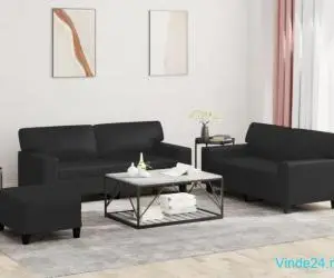 Set de canapele, 3 piese, negru, piele ecologică
