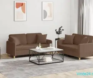 Set de canapele cu perne, 2 piese, maro, textil