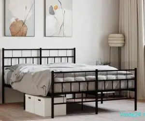 Cadru pat fără saltea, cu tăblie picioare negru 160x200cm metal