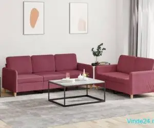 Set canapea cu perne, 2 piese, roșu vin, material textil