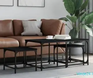 Mese suprapuse de cafea, 3 buc, negru, lemn prelucrat