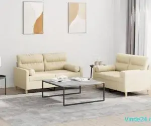 Set de canapele cu perne, 2 piese, crem, material textil
