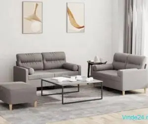 Set de canapele cu perne, 3 piese, gri taupe, textil