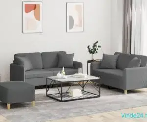 Set de canapele cu perne, 3 piese, gri închis, textil