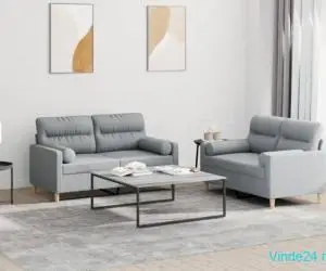 Set de canapele cu perne, 2 piese, gri deschis, material textil