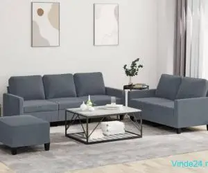 Set de canapele cu perne, 3 piese, gri închis, catifea