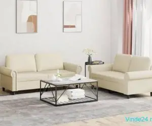 Set de canapele cu perne, 2 piese, crem, piele ecologică