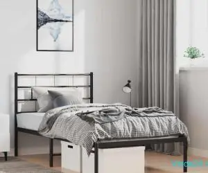 Cadru de pat din metal cu tăblie, negru, 100x200 cm