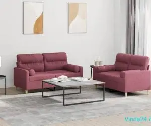 Set canapea cu perne, 2 piese, roșu vin, material textil