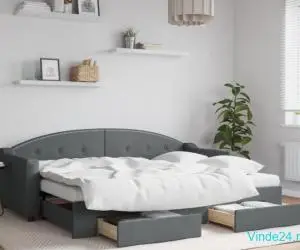 Pat de zi cu extensie și sertare, gri închis, 80x200 cm textil