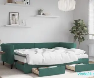Pat de zi cu extensie și sertare verde închis 80x200 cm catifea