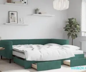 Pat de zi cu extensie și sertare verde închis 100x200cm catifea