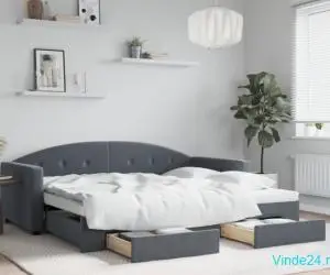 Pat de zi cu extensie și sertare, gri închis, 90x190cm catifea