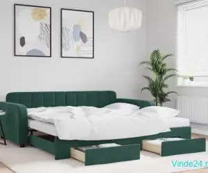 Pat de zi cu extensie și sertare verde închis 100x200cm catifea