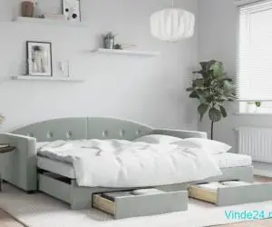 Pat de zi cu extensie și sertare gri deschis 100x200 cm catifea