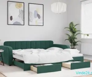 Pat de zi cu extensie și sertare verde închis 90x200 cm catifea