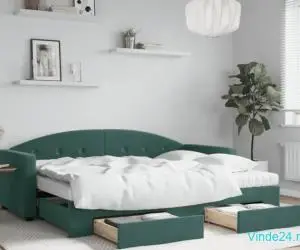 Pat de zi cu extensie și sertare verde închis 80x200 cm catifea