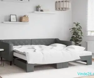 Pat de zi cu extensie și saltele, gri închis, 100x200 cm textil